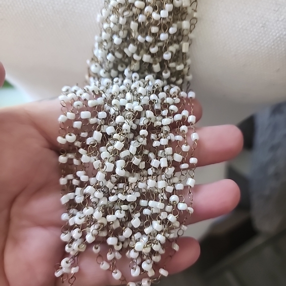 Women's White Multi Strands Faux Pearls Beads Tassel Fringe 20"  Necklace - Picture 5 of 6